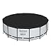 Bestway Round PVC 16 Foot Pool Cover for Above Ground Pro Frame Pools with Drain Holes and Secure Tie-Down Ropes, Black (Cover Only)