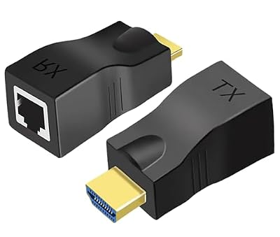 Hdmi Extender Over Ethernet Cat 5e/ 6 Cable, HDMI to RJ45 Ethernet Network Converter, Support Audio Video 1080P UP to 98FT(30m), Suitable for HDTV, PS3 4, Projector, Monitor (NOTE: Used in Pairs)