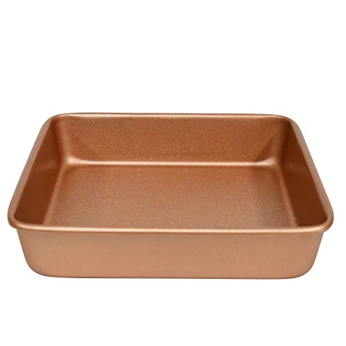 assadeira de bolo quadrada antiaderente revestida de cerâmica CasarWare de 23 cm, Rose Gold Granite,