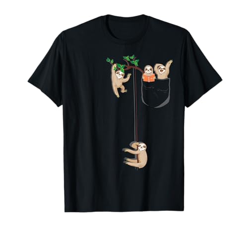 Funny Sloth Family in Pocket Cute Animal Lover Gift T-Shirt