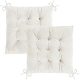 MissSoul 2 Pack Square Seat Cushions - Velvet & Slow-Rebound Foam Chair Pads Chair Pillow Cushion with Anti-Slip Ties for Kitchen, Dining, Office Chairs, Tatami (16'x16', Ivory)