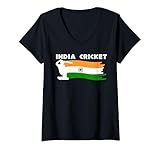 Womens India Cricket Jersey with Indian Flag Gift V-Neck T-Shirt