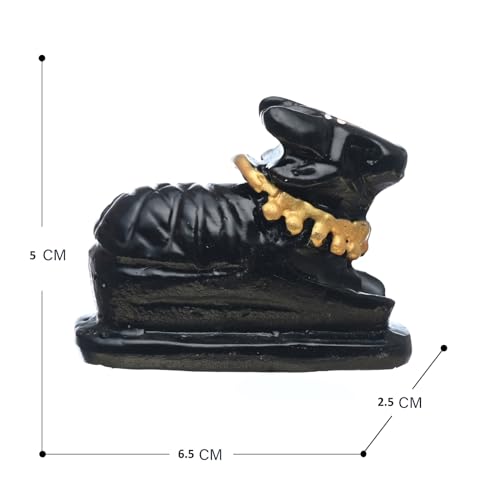 Image of Nandi Idol, Handcrafted Matt Finish Shiva's Cow Statue for Temple Puja & Home, Nandi Pindi Showpiece, Ideal Gift Item for Housewarming Black (Small)