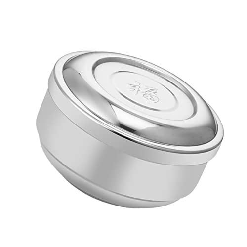 LOLIPPYY Double Walled Stainless Steel Rice Bowl with Lid Household Utensils for Stylish Round Snack Container Heat Retentive Covered Design for Home and Office Use Silver
