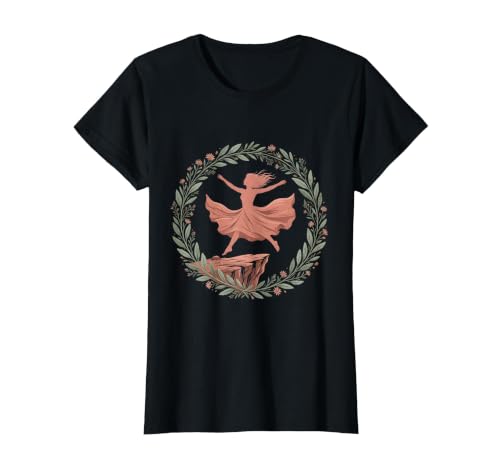 Fearless Leap Mountain Cliff Silhouette Design T-Shirt, Women, Black, Small