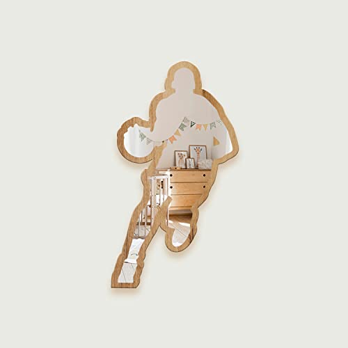 Basketball Player Patterned Silver Natural Wood Framed Acrylic To Hanging Wall Mirror Decorative Stickers Baby Kids Teen Room Nursery Bathroom Bedroom Livingroom Decoration #TOP3