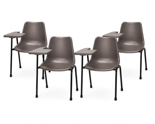 Finch Fox Plastic Student Chair With Writing Pad, Heavy 1" Inch Pipe, Anti Skid Buffer, In Brown Color (Set Of 4) With 1 Year Warranty