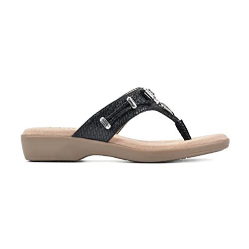 Cliffs By White Mountain Bailee Women's Thong Sandal, Black/Woven, 7 M #TOP1