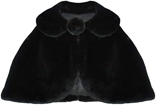 HCABL Girls Faux Fur Cape, Flower Girl Bolero Princess Cape in Black, Ivory Winter 2-10T
