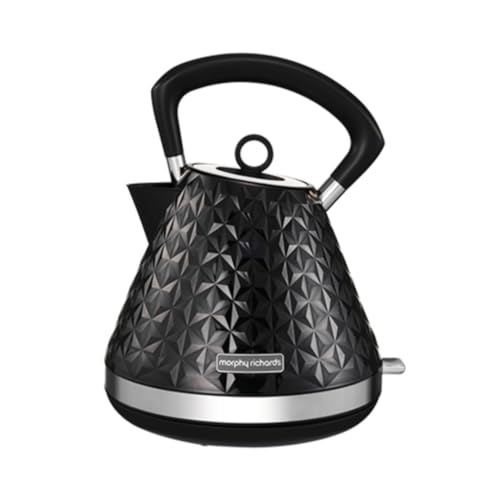 Morphy Richards Vector Pyramid Kettle, 1.5L 3kW Rapid Boil, Anti Limescale Filter, Boil Dry Protection, Water Window, Pull Ring Removeable Lid, 360 Cordless Base, Black, 108131