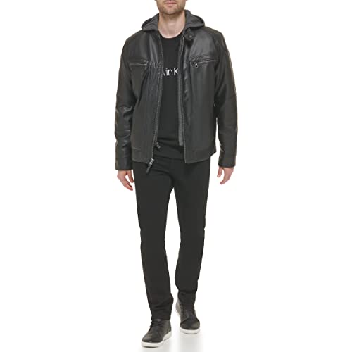 Calvin Klein Men's Motorcycle Jacket With Removable Hoodie, Black, Large #TOP3