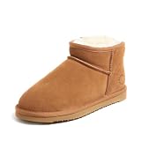 Fireside by Dearfoams Women's Riverland Shearling Fur Lined Mini Ankle Boot, Chestnut, 8W
