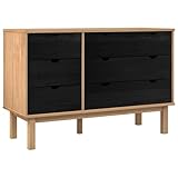 vidaXL Mobile con Cassetti con cassetto OTTA Nero 111 x 43 x 73,5 cm, Mobile per Soggiorno e Pranzo, Armadietto Funzionale in Legno di Pino, Stile Rustico, Serie OTTA