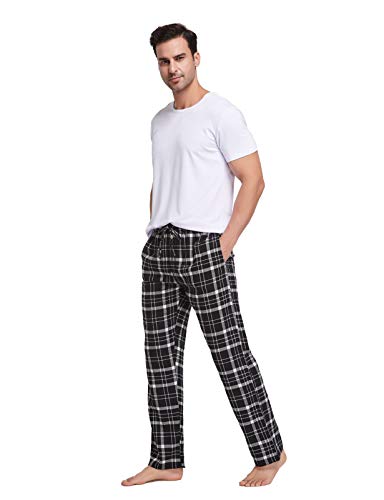 CYZ Men's 100% Cotton Super Soft Flannel Plaid Pajama Pants-BlackWhiteTartan-M - Thumbnail 5
