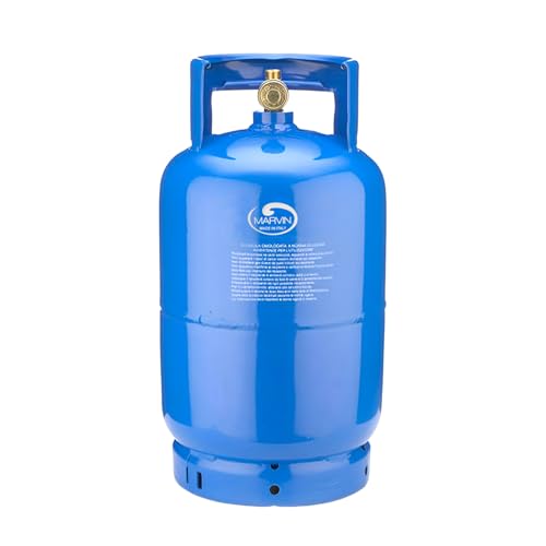 Marvin Bombola Gas Ricaricabile da Campeggio Vuota per Propano (UN1965) con Maniglia Alta Portatile Uscita Rubinetto W20X1/14 SX M Verticale (5 KG)
