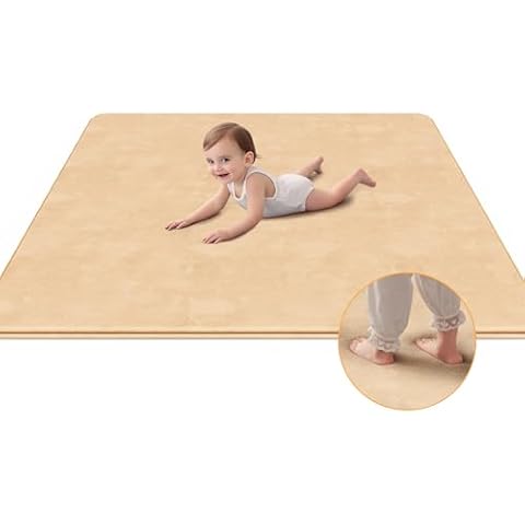 FOUXTEL Extra Large Baby Play Mat, 50" x50" Playpen Mat for Floor, Extra Thickness Baby Mat for Floor, 100% Memory Foam, 100% Velvet Fabric - Soft & Supportive(Khaki) Cover