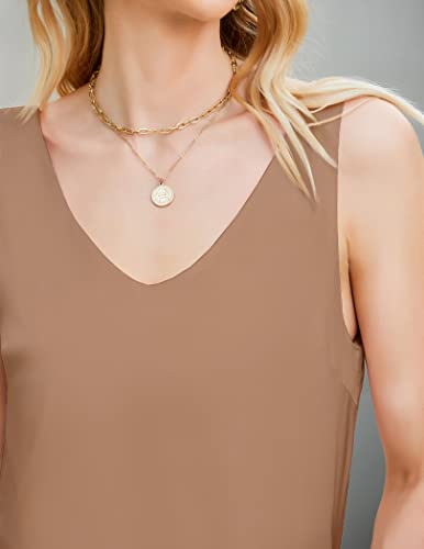 Women's Casual V Neck Sleeveless Tank Tops Silk Cami Basic Camisole Tank Blouses Summer Shirt Dark Khaki #TOP2