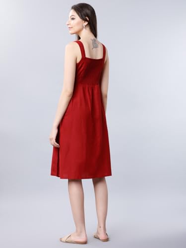 Image of Tokyo Talkies Women's Sleeveless Shoulder Straps Solid Knee Length Dresses | Stylish| Casual