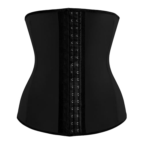 Women's Waist Trainer Corset, Black, 3-Row Hook Closure, Strapless Design, 6 Size (BLACK, Medium)