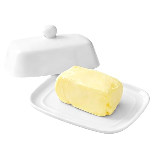 Mantequera de Cerámica, con Tapa, para 250 g de Manteca, Mantequillera con Mango, Apto Lavavajillas y Microondas, para Conservar Mantequilla, Queso, Mermelada, Envase de Alimento