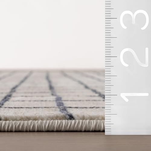 Tapete decorativo nuLOOM, 9x12 pies, diseño cuadros beige miniatura 2
