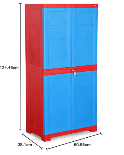 Image of Cello Novelty Big Bookshelf, Red & Blue | 2 Dustproof Doors | Space Saving Cupboard | Plastic Book Shelf | Multipurpose Book Shelf for Home, Office | Book Organizer for Library