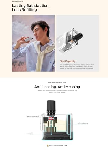 Apex Pod Kit Con Batteria Integrata Da 2000 Mah E Cartuccia A Rete Da 5 Ml Compatibile Con 0,6 Ohm/0,8 Ohm, Dotato Di Tecnologia Sss Resistente Alle Perdite, Senza Nicotina E Senza Liquidi. - 6