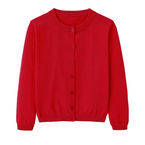 Miccina Girls Cardigan Sweater School Uniforms Toddler Long Sleeve Button Knit Solid Sweaters Tops Red