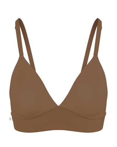 Harper Wilde Bliss Triangle Bralette - Ultra-Soft & Lightweight Deep V Bralette with Adjustable Straps, Brown, M