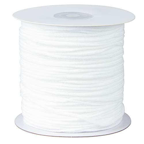 LaRibbons White 1/5 inch Elsatic Bands for Sewing 100 Yards, Width Braided Elastic Cord for Sewing, White Heavy Stretch Knit Elastic Spool (White)