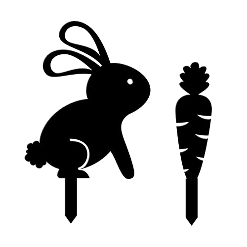 Easter Decor Black Rabbit Silhouette Stake Outdoor Decorations Metal Bunny Egg Garden Statues Insert Board Decorative Garden Stake For Yard, Lawn, Garden #TOP29