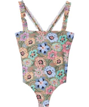 Image of Girls Talitha Floral Ruffle Strap On Swim Complete, Oil Green, 12
