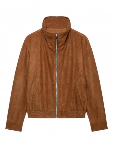 Tearsand Women Faux Suede Bomber Jacket Stand Collar Cropped Coat