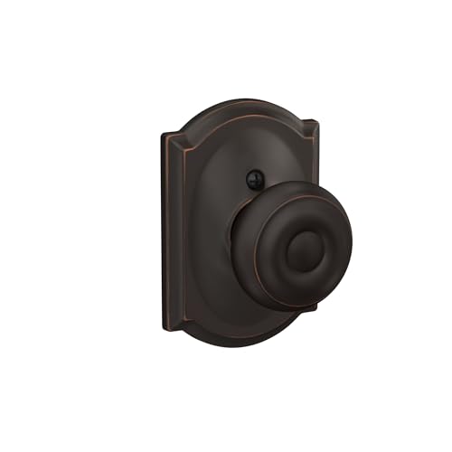 Image of Schlage F10 GEO 716 CAM Georgian Door Knob with Camelot Trim, Hall & Closet Passage Lock, Aged Bronze