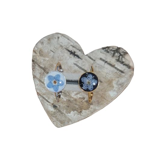 S Styles Bijoux - S Styles Bijoux, Bague Fleur Myosotis Séchée en Résine, Bague Femme Ajustable Acier Inoxydable Doré ou Argent, Idée Cadeau Originale Anniversaire, Noël ou Fête des Mères (Myosotis)