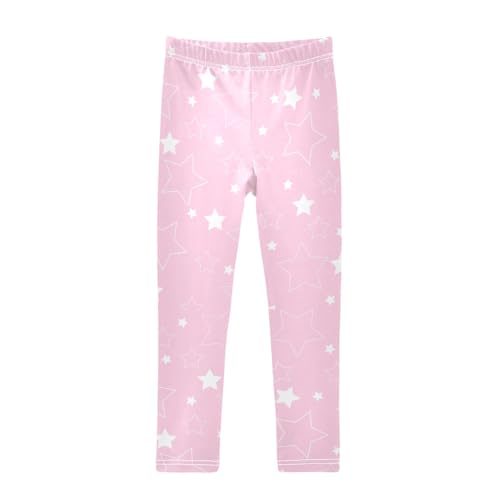 Pink White Star Girls Leggings,Workout Leggings for Girls Toddler Athletic Legging Size for 3-10T