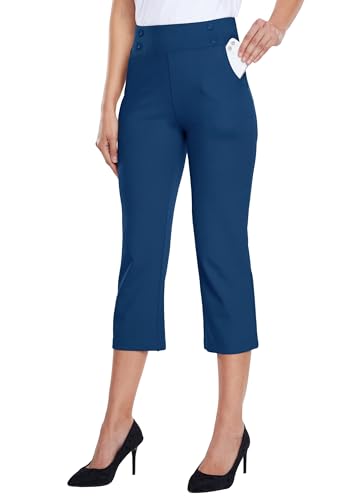 Willit Calça capri feminina para ioga, elástica, negócios, trabalho, casual, capris, perna reta, par
