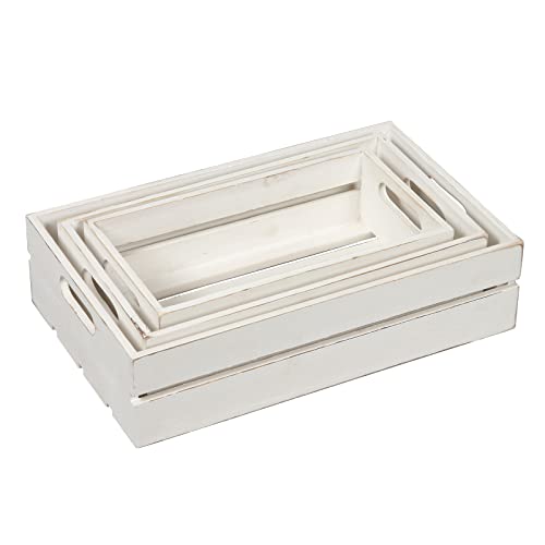 Ho+Me Rustic Wood Crate For Decoration Set Of 3, Farmhouse Distressed White Wooden Crates Storage, Decorative Storage Boxes Crafts, Vintage Basket Container Living Room Outdoor Tabletop #TOP5