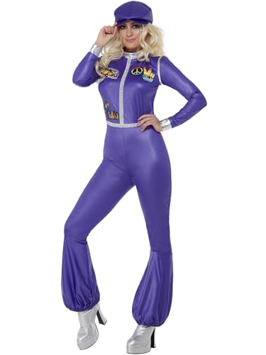 Tenue disco fancy dress violette de qualité avec pantalon et chapeau 70s