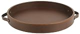 Gurfury Decorative Round Coffee Tray with Handles - 14.9" Leather Serving Tray for Ottoman Catchall