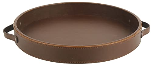 Gurfury Decorative Round Coffee Tray With Handles - 14.9" Leather Serving Tray For Ottoman Catchall Valet Desktop Storage Organizer For Remote Controller #TOP15