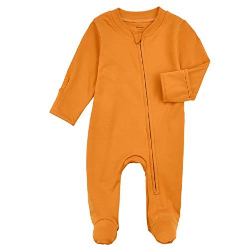 Image of Aablexema Baby Footed Pajamas with Mitten Cuffs - Unisex Newborn Infant 2 Ways Zipper Cotton Footie Pjs
