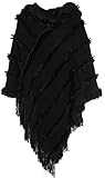 FEOYA Ladies' Hooded Cape with Fringed Hem, Crochet Poncho Knitting Patterns for Women Sweater Cape Shawl Wrap Black