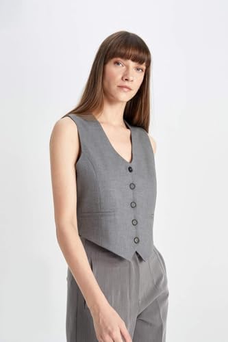 DeFacto V Yaka Düğmeli Klasik Siyah Blazer Yelek - Görsel 4