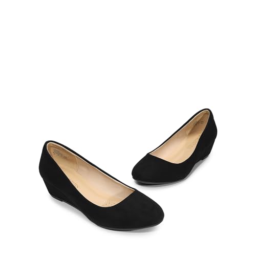 DREAM PAIRS Women's Debbie Mid Wedge Heel Pump Shoes,Size 8.5,Black/Suede,Debbie
