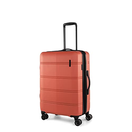 Swiss Mobility Lax Collection Hard Shell Spinner Carry On Luggage For Airplanes, Expandable Rolling Suitcase With 360-Degree Spinner Wheels, Retractable Handle, Airline Approved, 20 Inch, Coral #TOP7