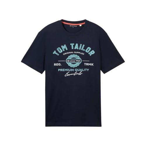 TOM TAILOR Herren T-Shirt mit Logo-Print aus Baumwolle Dark Blue XL