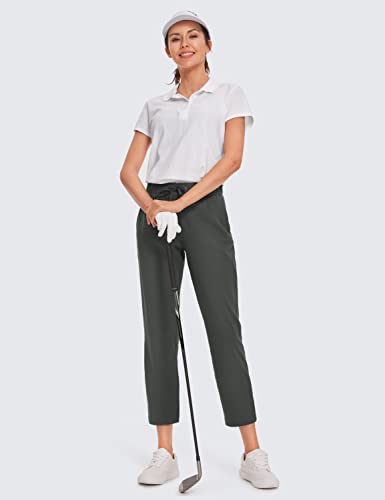 Crz Yoga Womens High Waisted 4-Way Stretch Golf Capris 25" - Work Pants Athletic Lounge Workout Ankle Pants Grey Olive Medium #TOP3