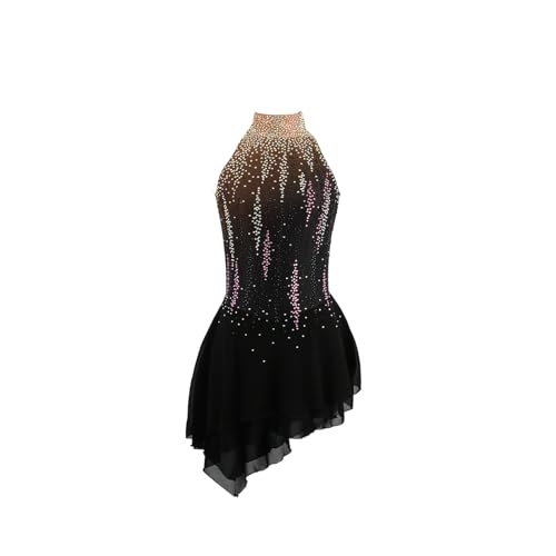 DIJITOO Vestido de patinação artística, fantasia de competição de strass sem mangas gradiente, colla