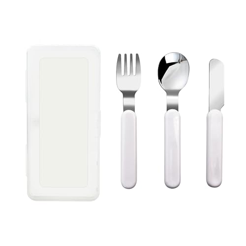 VANRA Lot de 3 couverts pour enfants en acier inoxydable 18/10 avec étui pour boîte à déjeuner (fourchette, cuillère, couteau)